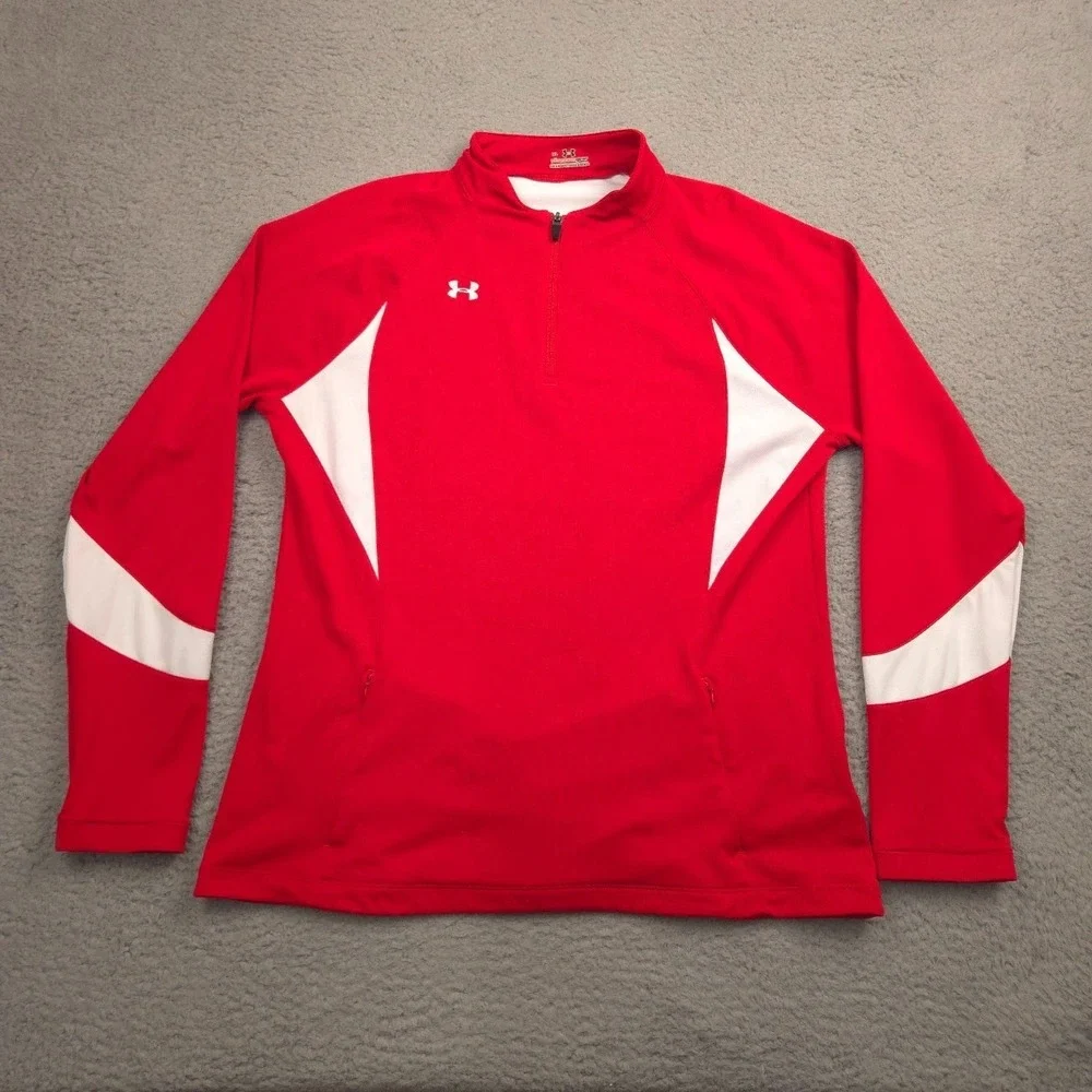 Under Armour Mens AllSeasonGear 1/4 Zip Pullover XL Red White Athletic Running